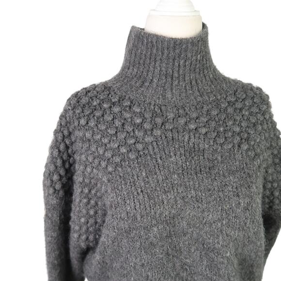 Free People Charcoal Grey Bobble Knit Crop Turtleneck Sweater S - Picture 2 of 6
